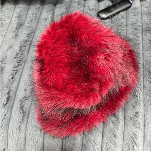 Red and Black Faux Fur Hat